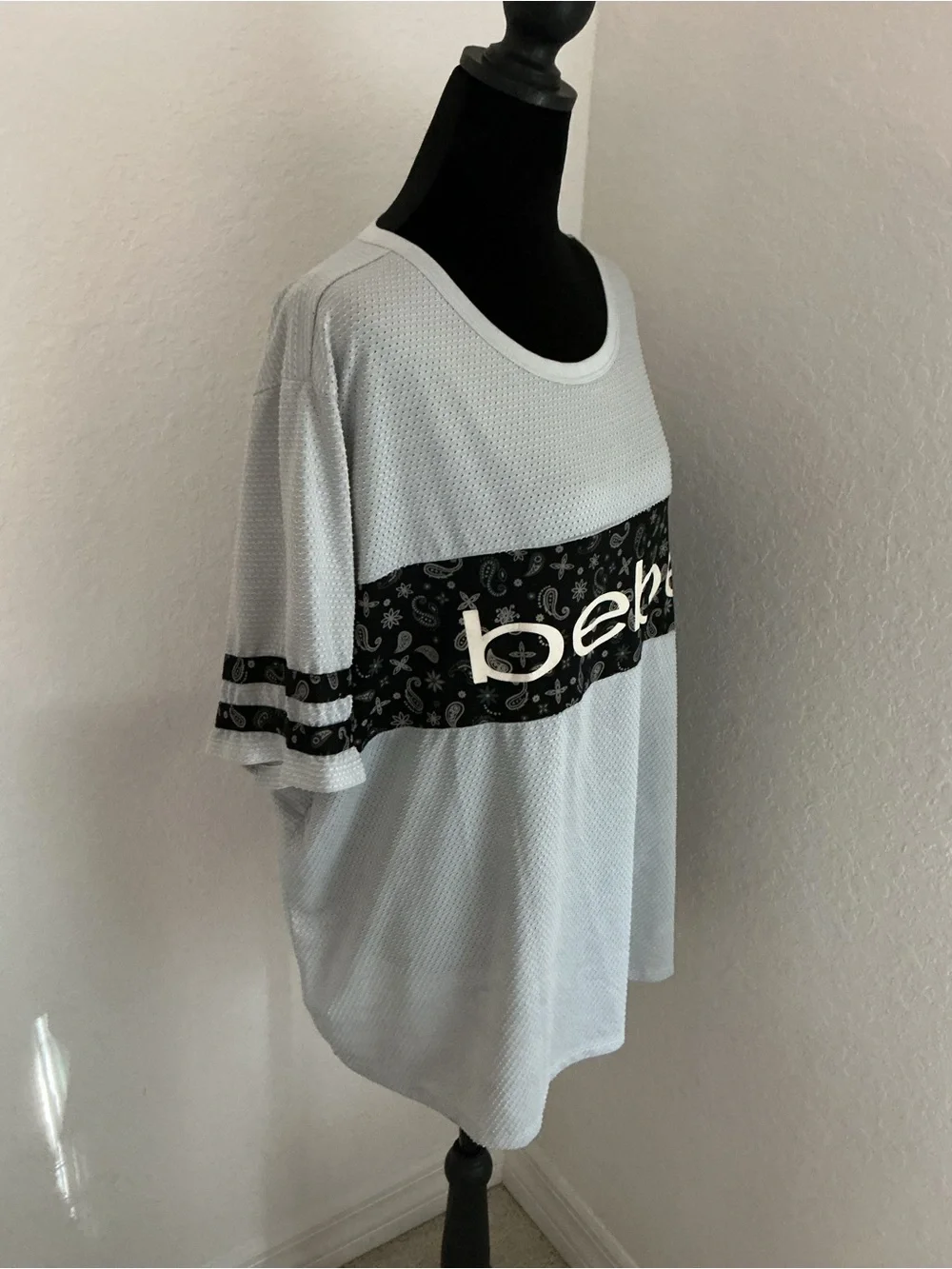 Bebe Sport 3X Gray Textured Logo Tee Oversized Athleisure Top Plus Size - Picture 3 of 12